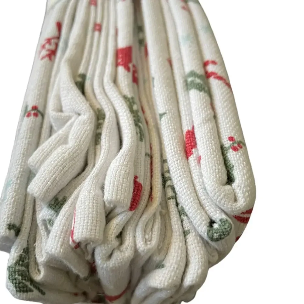 Shabby Chic Christmas Dinner Napkins Set of 6 Reindeer Candy Cane Holly 18x18